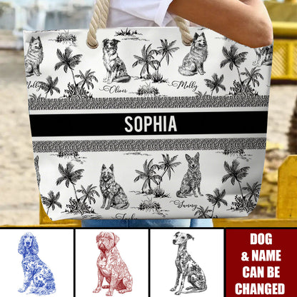 Dog Mom Toile De Jouy Summer French Style - Personalized Beach Bag