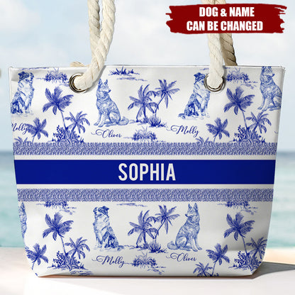 Dog Mom Toile De Jouy Summer French Style - Personalized Beach Bag