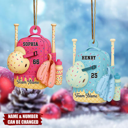 3D Effect Ice Cream Drip Sprinkles Baseball Softball Bag Backpack - Personalized Acrylic Ornament