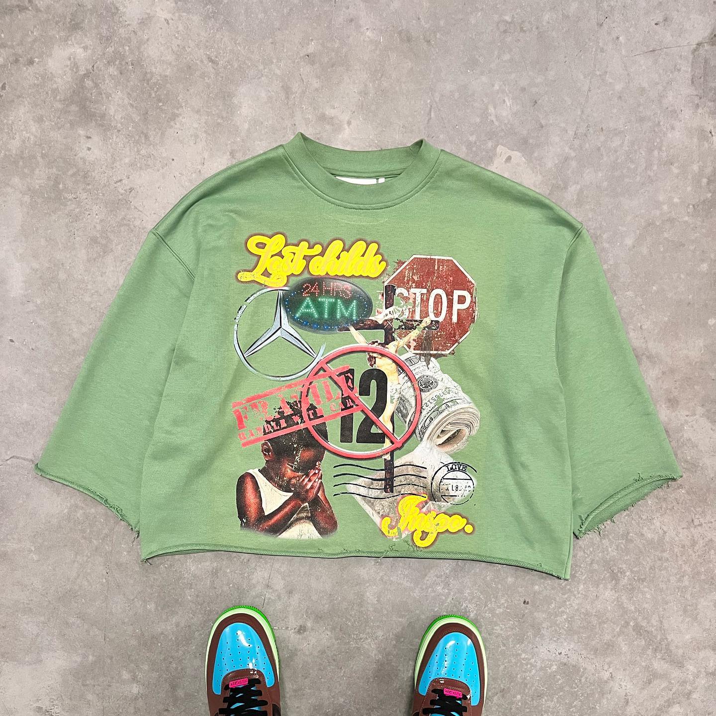 Fashionable personalized printed irregular loose T-shirt