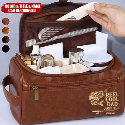 Fishing Dad Leather Toiletry Bag - Personalized Gifts For Dad