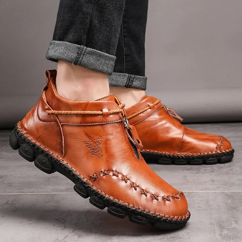 Mens Hand Stitching Non-Slip Soft Sole Genuine Leather Ankle Chukka Boots