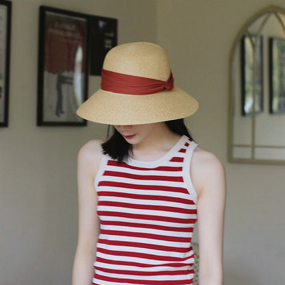 Foldable Elegant Ribbon Straw Hat